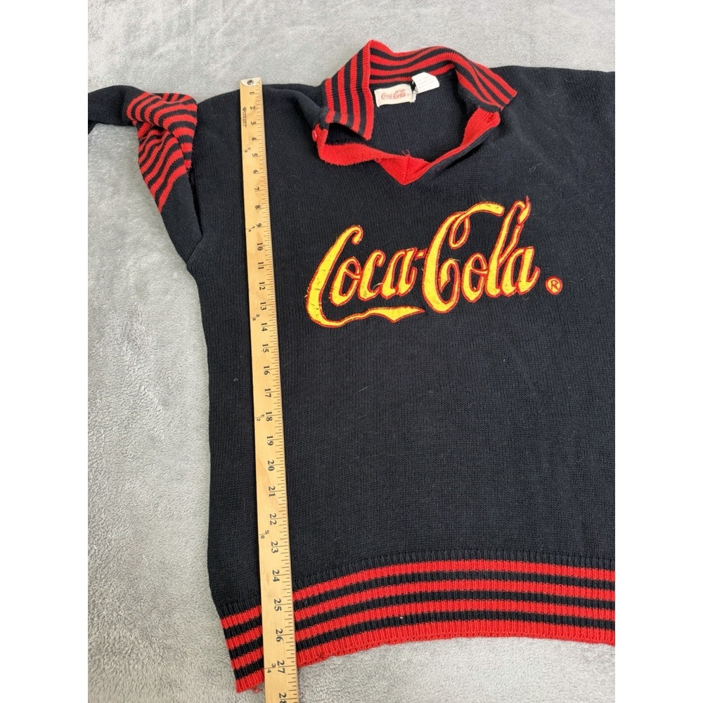 Vintage 80s Coca-Cola Rugby Sweater Men's Size Large Black - Picture 7 of 8